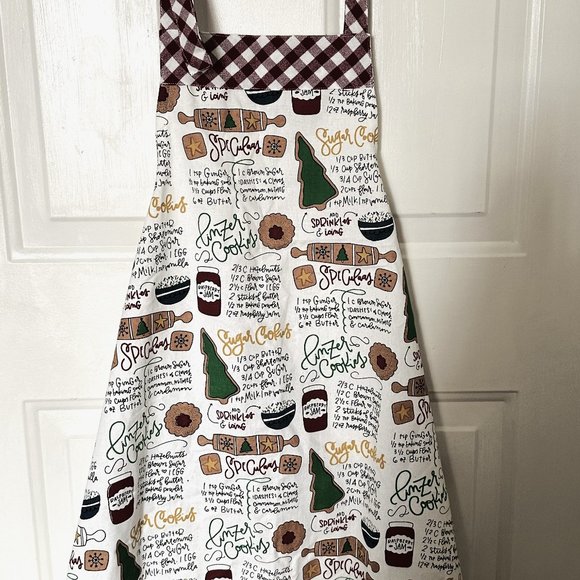 Park Designs Apron Christmas Cookie Recipe One Sz Adjustable Tie Red check trim - Picture 1 of 6
